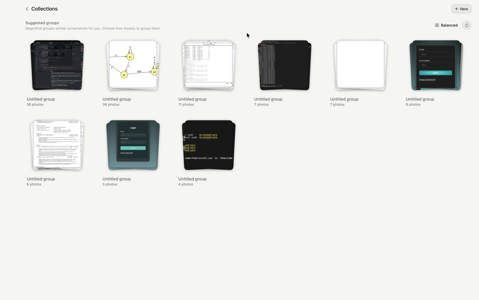Magnifind Collections  suggested groups of similar screenshots